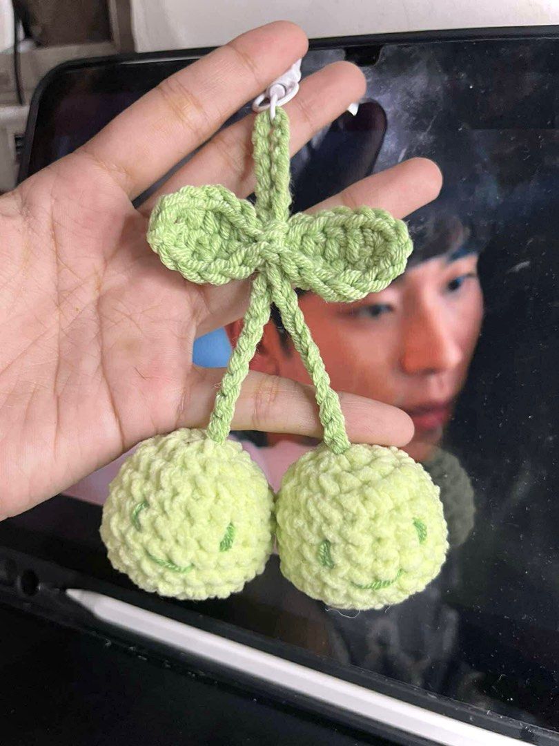 Smiski Cherry Crochet Keychain (Category: Handmade Craft) located in Manila. Submitted by strwberrykori (Listing ID 1385255801, Image 1). Description: - mop: gcash - mod: j&t/sdd - loc: UST.