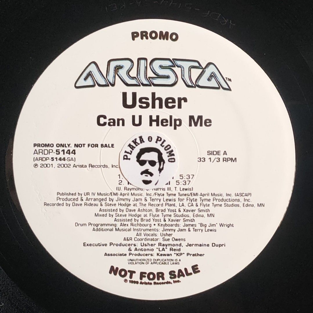 Usher - Can You Help Me 12" Vinyl Record (Category: Vinyls) located in Quezon City. Submitted by plaka.o.plomo (Listing ID 1385339686, Image 1). Description: Artist(s) : Usher Song(s) : Can U Help Me Year : 2002 Media : VG+ Color : Black Sleeve : Gen No. : 1x Vinyl Size : 12" RPM : 33 Country : US Catalog No. : ARDP-5144 Tracklist : - Side A 1. Album Version 5:37 2. Instrumental 5:37 - Side B 1. Radio Edit 4:09 2. Acappella 5:31 Notes : Clean rec