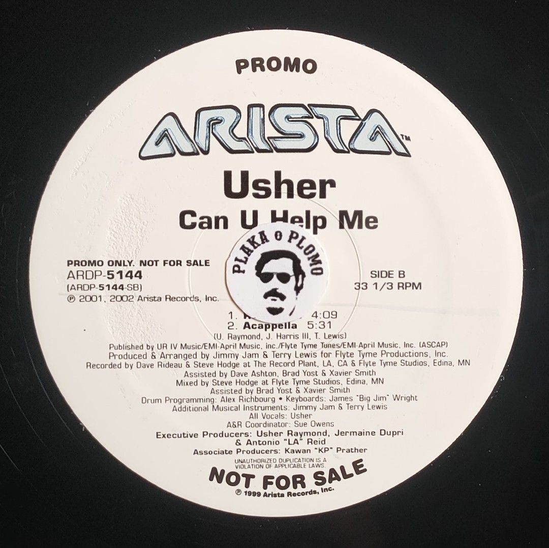 Usher - Can You Help Me 12" Vinyl Record (Category: Vinyls) located in Quezon City. Submitted by plaka.o.plomo (Listing ID 1385339686, Image 3). Description: Artist(s) : Usher Song(s) : Can U Help Me Year : 2002 Media : VG+ Color : Black Sleeve : Gen No. : 1x Vinyl Size : 12" RPM : 33 Country : US Catalog No. : ARDP-5144 Tracklist : - Side A 1. Album Version 5:37 2. Instrumental 5:37 - Side B 1. Radio Edit 4:09 2. Acappella 5:31 Notes : Clean rec