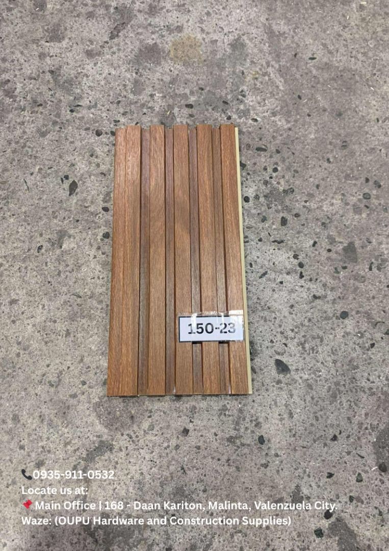 Wall Cladding 5in1 (Category: Wall Decor) located in Caloocan City. Submitted by kazandra_rivera-37346 (Listing ID 1385279679, Image 1). Description: "Elevate your interiors with elegant WPC wall cladding." WPC WALL CLADDING (Indoor) (9.5FT.) • '3 in 1' - 2.9m X 20cm X 12mm • '4 in 1' - 2.95m X 15cm X 24mm • '5 in 1' - 2.9m X 15cm X 9mm • '6 in 1' - 2.9m x 16cm x 18mm • '7 in 1' - 2.9m x 20cm x 10mm ⏩ADVANTAGES⏪ √Lighter, waterproof, termite proo