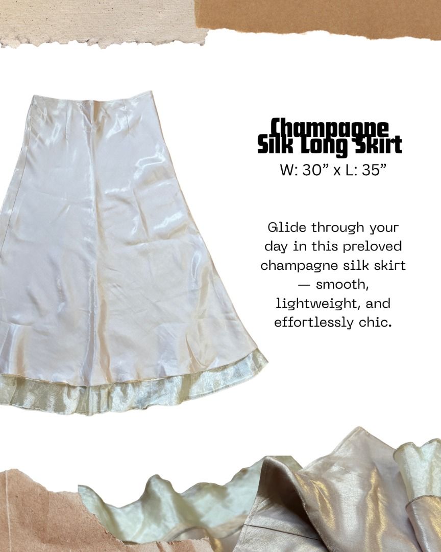 Champagne Silk Long-Maxi Skirt (Category: Skirts) located in Lipa City. Submitted by snag.ly (Listing ID 1385519458, Image 2). Description: Preloved champagne silk maxi skirt — size [insert], in great condition. Luxe feel with a flattering drape..