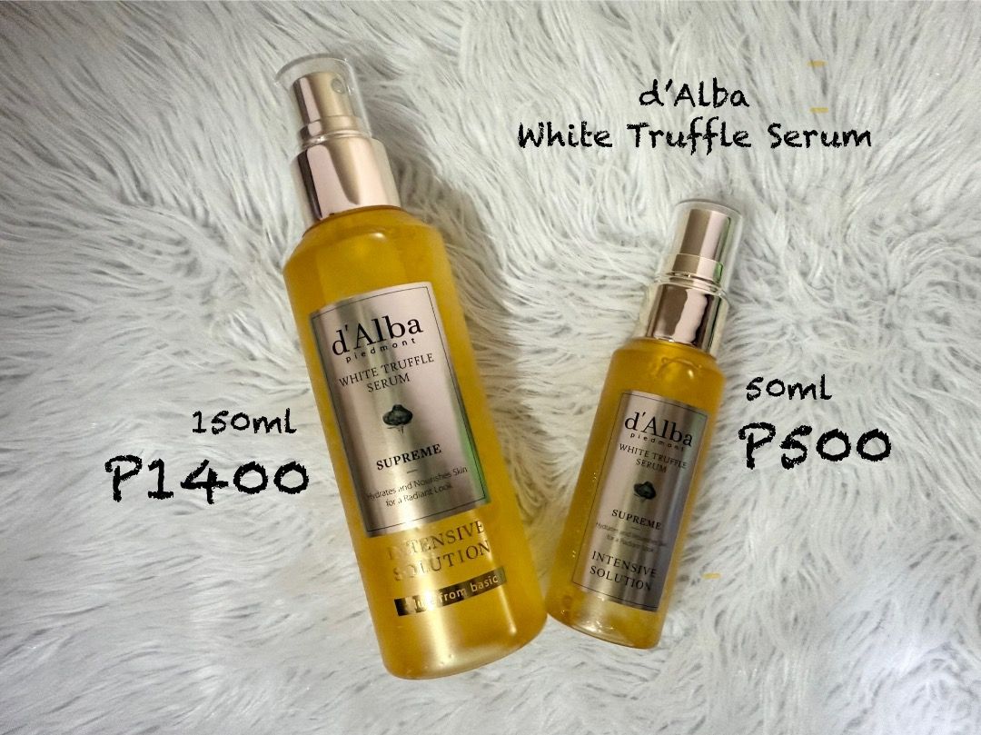 d’alba white truffle serum (Category: Face Care) located in Quezon City. Submitted by cgemb024 (Listing ID 1385440501, Image 1). Description: Price based on ml, see photo. Bought from korea.