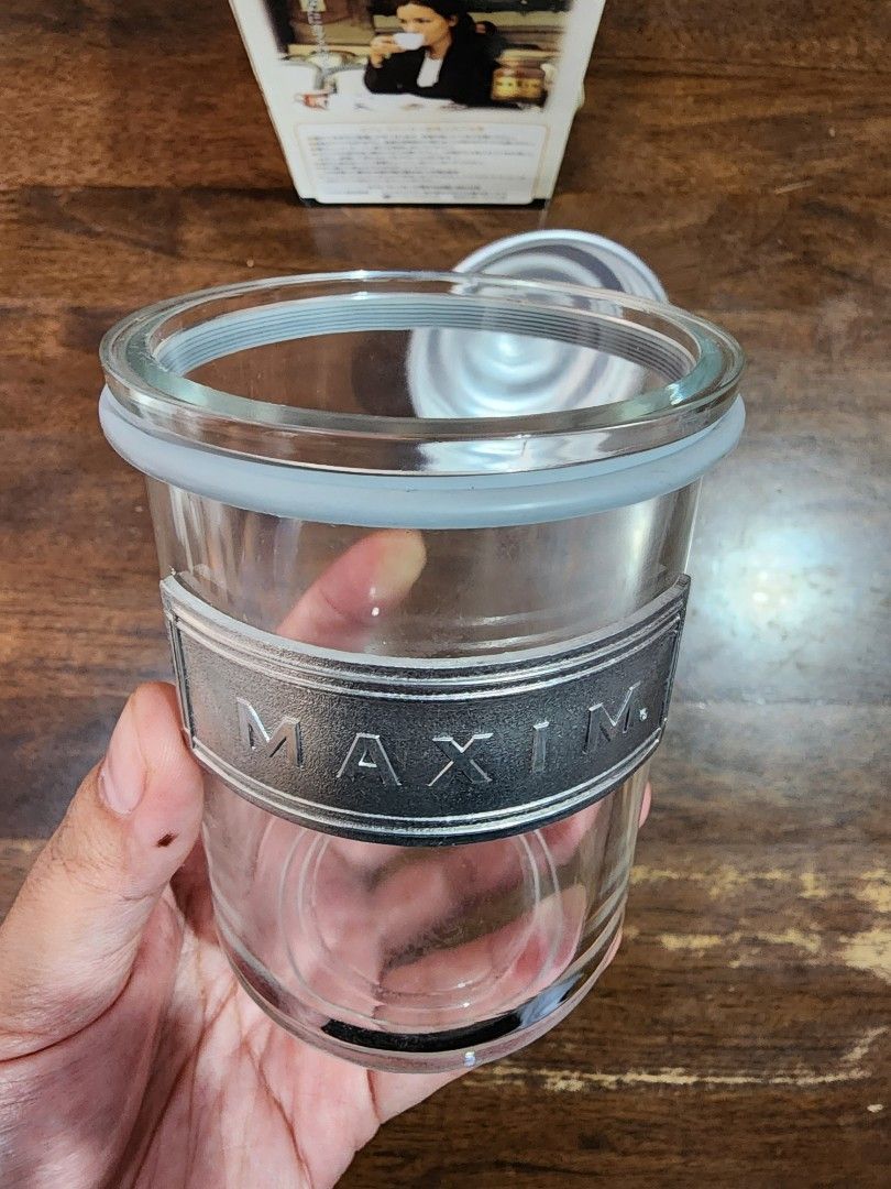 MAXIM Glass Storage Jar (Category: Food Organization & Storage) located in Quezon City. Submitted by senyoramaria (Listing ID 1385459313, Image 2). Description: MAXIM Glass Storage Jar Can put Coffee, Sugar or creamer. With rubber to secure the lid. 3 inches in diameter 3.8 inches tall (not including the lid) New with box..