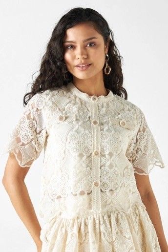 Off white textured lace top and pants set double lining super premium (Category: Sets or Coordinates) located in Manila. Submitted by uae_brand_splash (Listing ID 1385598418, Image 2). Description: Fits M-L.