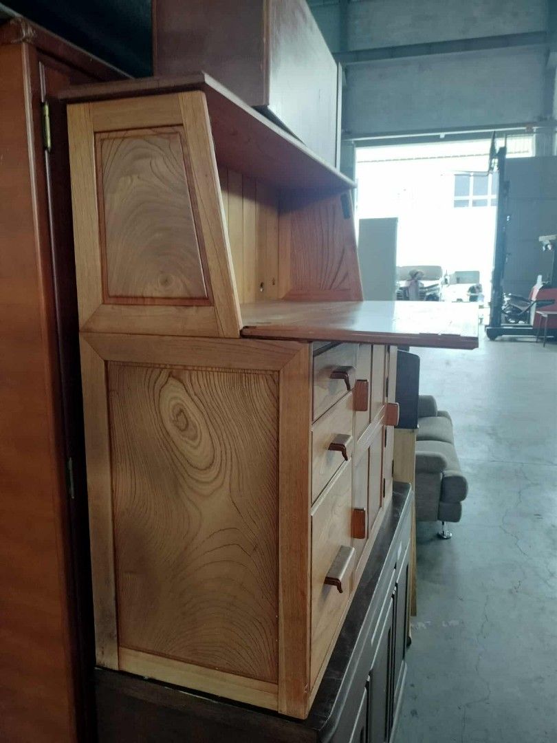 Study Table with Drawer & Cabinet (Category: Tables & Sets) located in Caloocan City. Submitted by lmga0731 (Listing ID 1385611818, Image 2). Description: Solid wood Study board w/drawer & Cabinet From Japan Dimension: Height - 41 inches Length - 43 inches Width - 10.5 x 16.5 inches.