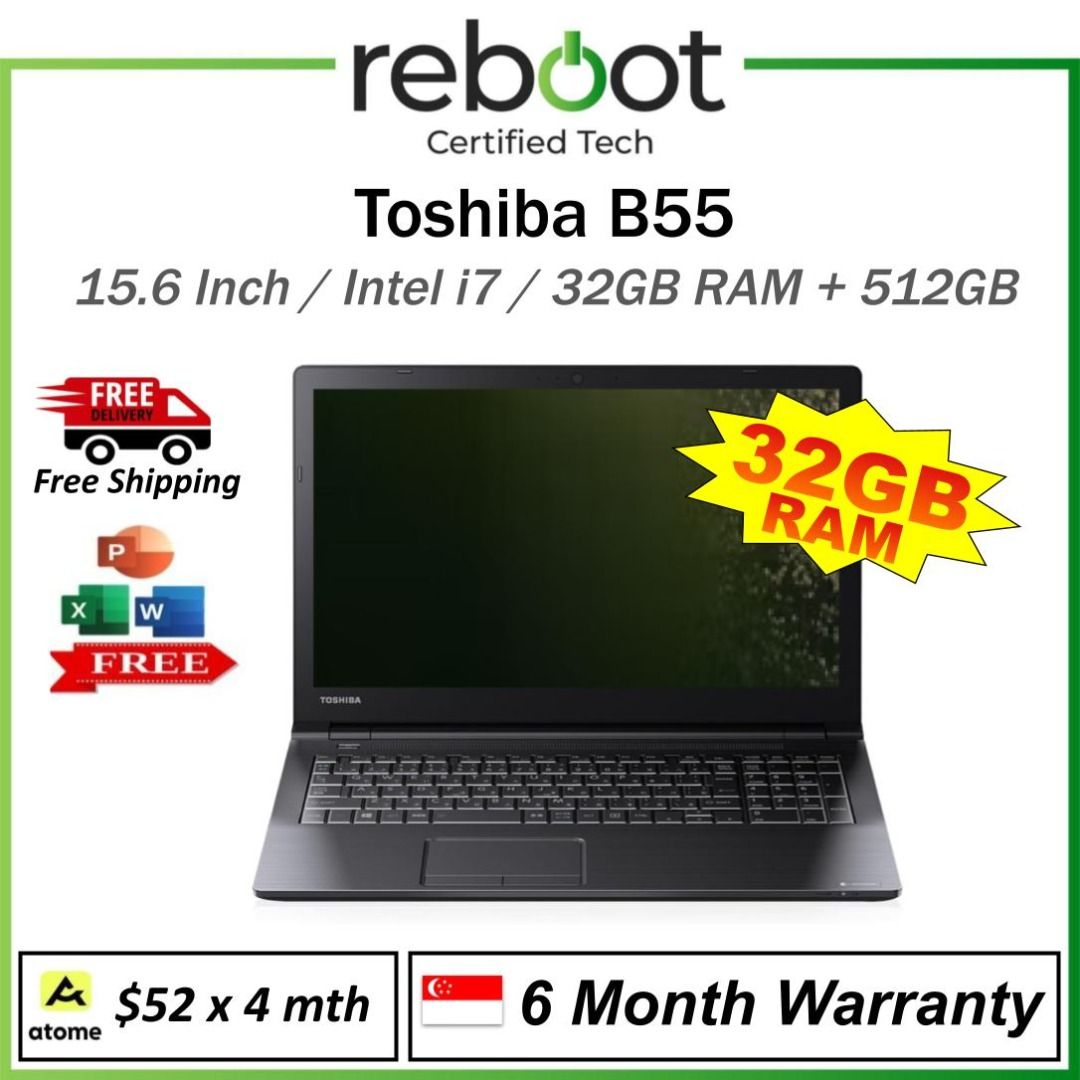 Toshiba B55 / B554 / B65 Laptop - 32GB RAM - 15.6 Inch - Up to 512GB ...