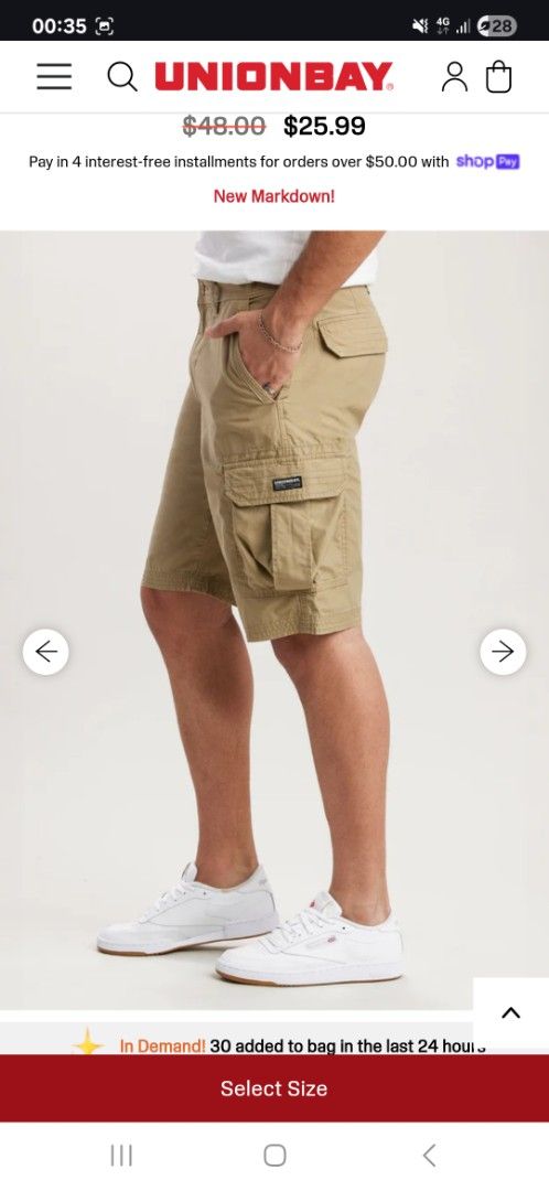 Unionbay Cargo Pants (Category: Shorts) located in Quezon City. Submitted by SecretFlutePlayer (Listing ID 1385597018, Image 3). Description: Unionbay Cargopants Unwanted gift. Fits me but not my style. Fits a daddy personality. Mine is more of a sporty and formal fashion statement Padala From USA Retail Price at $48 = Php2640 Picture above from site are for comparison. Waist : 42-43 inches Length 23-24 inches.