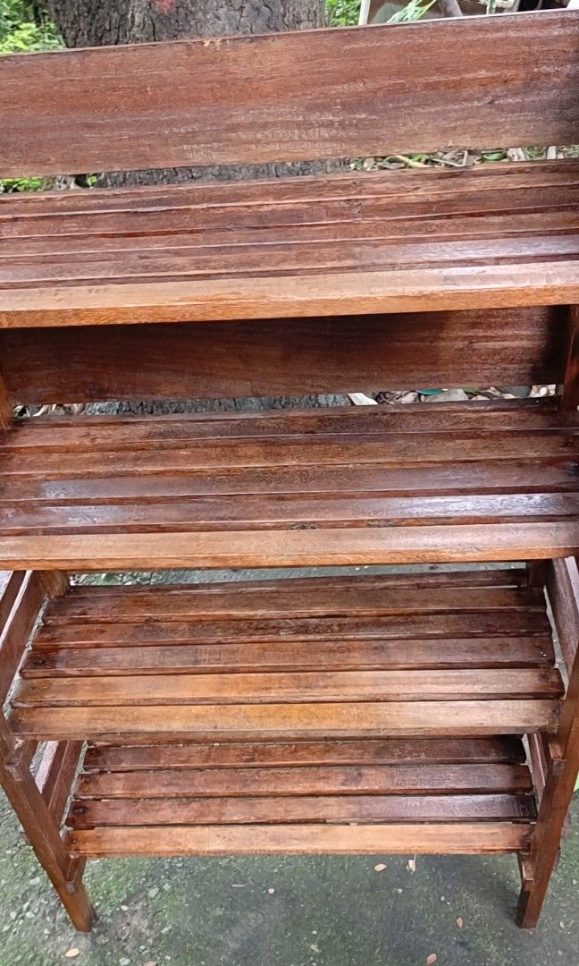 1950's FOUR TIER WOOD SHELVING UNIT (Category: Shelves, Cabinets & Racks) located in Lupao. Submitted by GabrielRamirez (Listing ID 1385795064, Image 2). Description: 1950's FOUR TIER WOOD SHELVING UNIT Used in good vintage condition Size : Width - 2ft & 11" Length - 1 foot & 3.50" Height - 4 ft & 8" Selling Price : P4,500. Plus SF Mode of payment : Gcash , Palawan or Mluillier Delivery : Victory Liner Drop & Go pick up at Victory Liner Bus stati