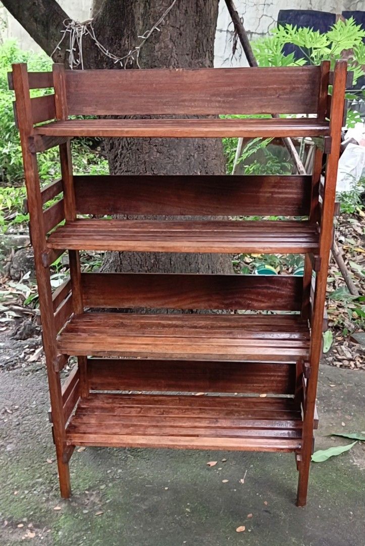 1950's FOUR TIER WOOD SHELVING UNIT (Category: Shelves, Cabinets & Racks) located in Lupao. Submitted by GabrielRamirez (Listing ID 1385795064, Image 1). Description: 1950's FOUR TIER WOOD SHELVING UNIT Used in good vintage condition Size : Width - 2ft & 11" Length - 1 foot & 3.50" Height - 4 ft & 8" Selling Price : P4,500. Plus SF Mode of payment : Gcash , Palawan or Mluillier Delivery : Victory Liner Drop & Go pick up at Victory Liner Bus stati
