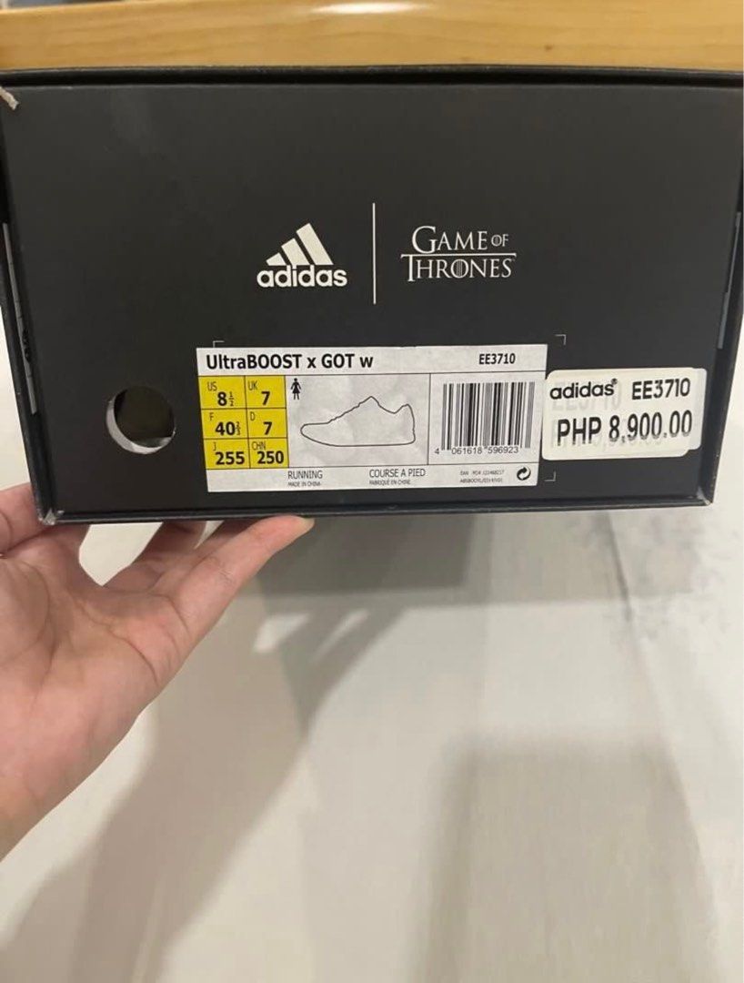 Adidas ultraboost (Lannister) (Category: Sneakers) located in Manila. Submitted by senesce (Listing ID 1385629466, Image 3). Description: Minor flaw on gold stripes Dirty soles Box is intact Size is 8 1/2 MOP Bank Transfer METROBANK Cod Gcash DELIVERY (sf shouldered by buyer) J&t Lalamove or MEET UP UST Doroteo Jose station.
