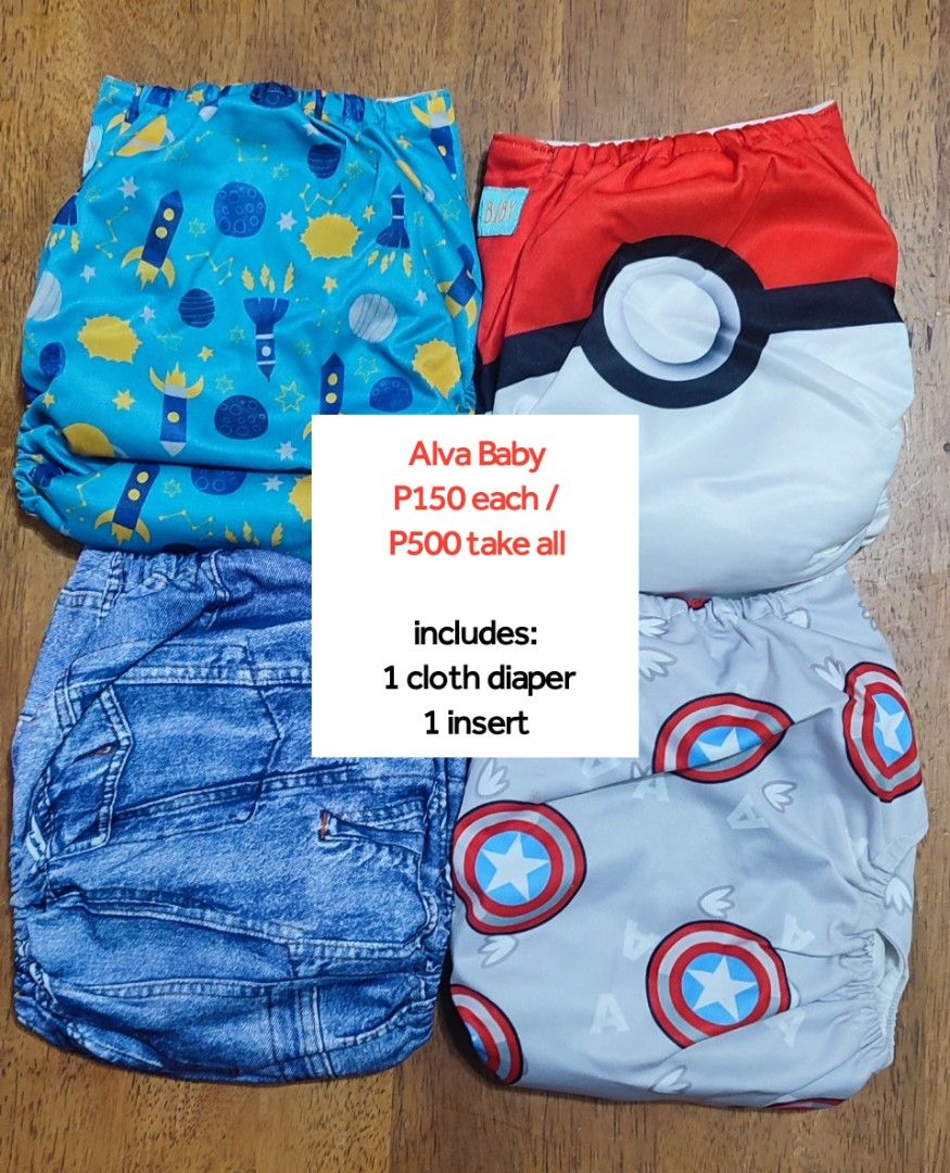 Alva Baby Cloth Diapers (4 sets) (Category: Diapers & Baby Wipes) located in Cavite. Submitted by robie16lex-77627 (Listing ID 1385693051, Image 1). Description: Alva Baby Cloth Diapers (per piece/take-all) -P150 each or P500 take all -all cloth diapers include 1 insert each -preloved but still in very good condition (already washed but you may wash them again before use) -good for trying out baby cloth diapers muna (before buying a lot) 📍Celina