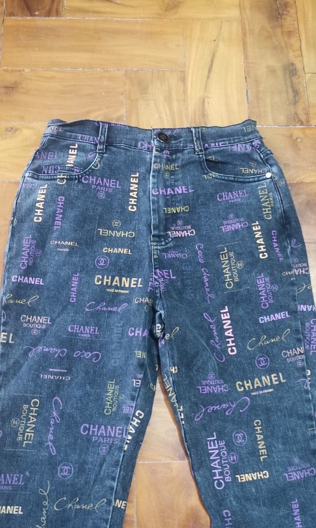 CHANEL black monogram denim pants (Category: Luxury Apparel) located in Baguio. Submitted by princessjhade (Listing ID 1385726482, Image 3). Description: Size 26-28 Very good condition Plus shipping.