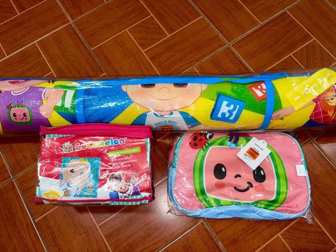Cocomelon Playmats and Bag Set (Category: Infant Playtime) located in Paranaque City. Submitted by stella_vicky (Listing ID 1385648040, Image 1). Description: Brand new, never been used Cocomelon items from Baby Company: - 1 pc. Foldable playmat (59 inches in length): SRP 349 - 1 pc. Puzzle playmat: SRP 459 - 1 pc. Duffle bag: SRP 399 Retails for PHP 1,207, selling for just PHP 950 • No haggling. You will not be entertained. • You will arrange fo