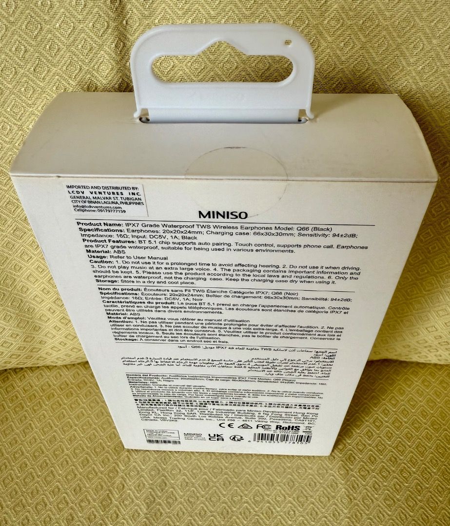 Ergonomic MINISO Wireless Earphones (Category: Earphones) located in Makati City. Submitted by mount_assetace (Listing ID 1385644219, Image 2). Description: Still sealed and never used, these ergonomic earphones from MINISO are waiting for their first listen. They were gifted to me last year, but since I already use AirPods, I’d rather see them enjoyed than tucked away in storage. Perfect for everyday use, workouts, or as a thoughtful gift - thes