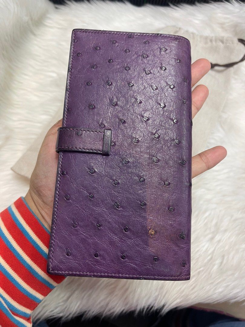 HERMES Violine Ostrich Leather Bearn Wallet (Category: Luxury Bags & Wallets) located in Taguig. Submitted by mluxeph (Listing ID 1385649759, Image 3). Description: HERMES Violine Ostrich Leather Bearn Wallet Gender: Ladies’ Material: Ostrich Leather Stamp: Square N Year: 2010 Interior: Five Card Slots, Three Bill Pockets, One Gusseted Open Pocket and One Zipper Pocket Measurements: 6.9”L X 0.5”W X 3.5”H Hardware: Palladium Inclusions: Original D