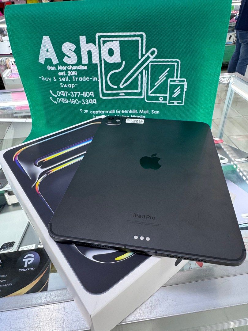 iPad Pro M4 256 wifi & cellular 11 inch (Category: iPad) located in San Juan City. Submitted by asniebasher (Listing ID 1385652830, Image 1). Description: FOR SALE/SWAP (RFS: BUY&SELL) * iPad Pro 11inch * M4 chips * 256 * Wifi & Cellular (w/Sim) ~ Apple warr. AUG 2025 * 100 BH / 75 Cyle count * Barely used ~ Smooth good as new. * NO REPAIR / HIDDEN ISSUE * Complete w/box same serial F R E E B I E S. ✨ ~ clear case ~ screen protector MODE OF PAYME