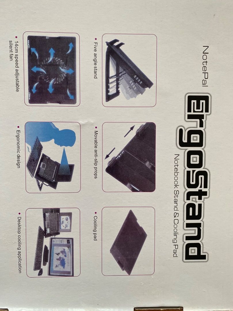 Laptop ergo stand with cooler fan (Category: Other Accessories) located in Makati City. Submitted by lucky_gmcres (Listing ID 1385762491, Image 2). Description: Hardly used laptop ergostand with cooler fan and can adjust the height of tilt.In pristine condition..