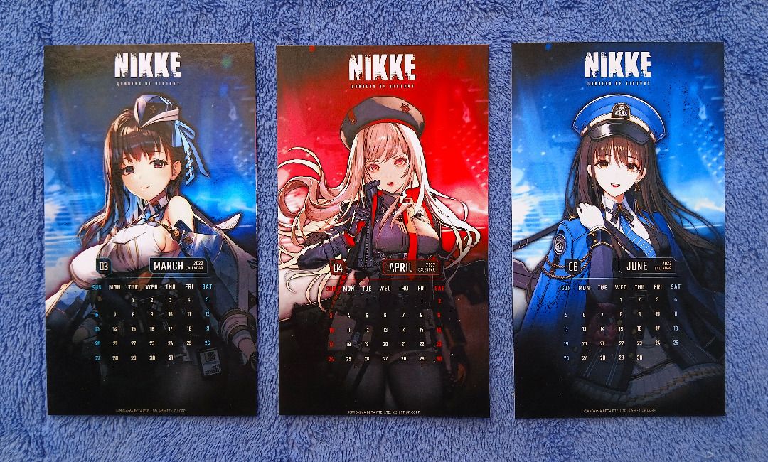 Nikke Calendar 2022 Mini Postcards Batch 2 (Category: Art & Prints) located in Iloilo. Submitted by jrmagallanes78 (Listing ID 1385651818, Image 2). Description: PhP 20 per postcard. Image with 2022 calendars in front and minimal image in back. Postcards are glossy on both front and back. Not official merchandise. Dimension: 67mm x 118mm (approx) Material: glossy photo paper.