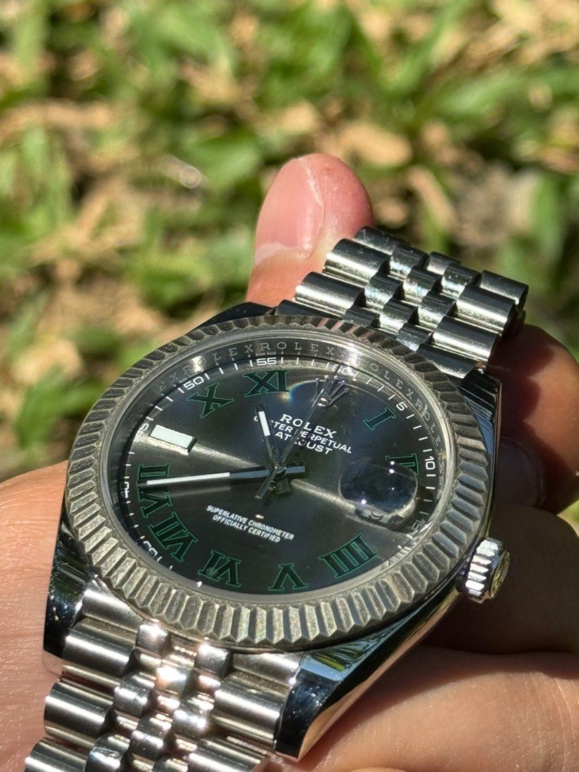 Fluted Bezel 41mm Two Tone Datejust Rolex Datejust 41 Green Dial