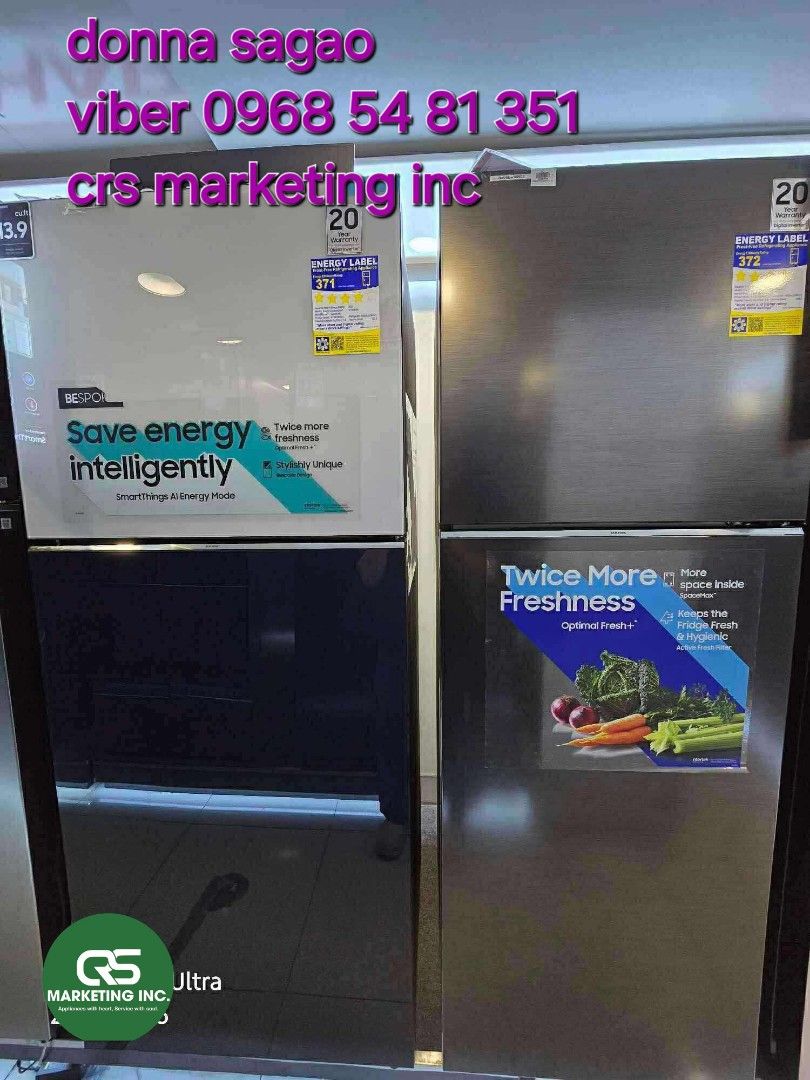 Samsung refrigerator (Category: Refrigerators and Freezers) located in Manila. Submitted by donnasagao03665 (Listing ID 1385662247, Image 2). Description: 💚 SAMSUNG REFRIGERATOR TWO DOOR INVERTER NO FROST / SAMSUNG REF INVERTER 💚 RT20FARVDSA 7.4- 17,300 RT22M4033UT 8.4 - 19,300 RT25FARBDUT 9.1 - 21,000 RT31CG5424S9 10.8 - 22,700 INOX RT31CB564422 10.8 - 29,800 Bespoke Smarthing Clean Black RT31CB56448C 10.8 - 27,200 Bespoke White Pink RT35CG544