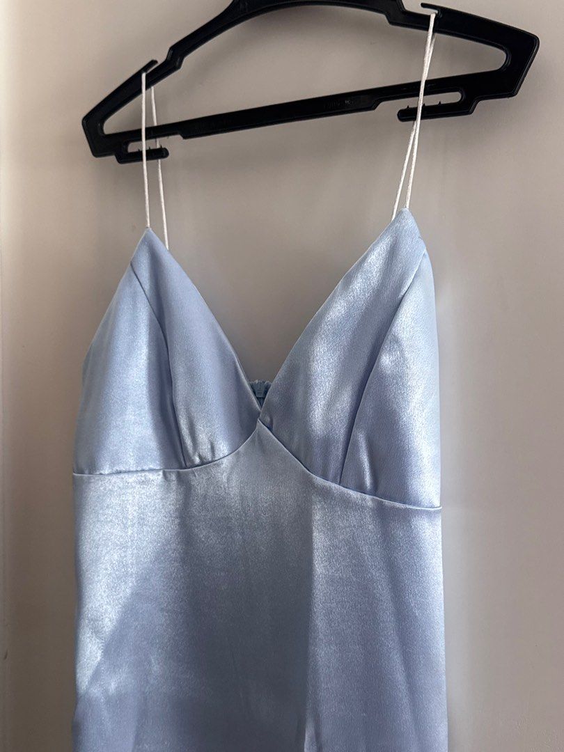 satin blue mini dress ❄️ (Category: Dresses) located in Paranaque City. Submitted by sofsclosettt (Listing ID 1385744434, Image 2). Description: ~ worn a few times, no damages ~ mini length ~ dimensions when laid flat: 31.6 in length, 14.8 in bust, 15 in waist, 19 in hips ~ dm me for ww pics ~ not padded .