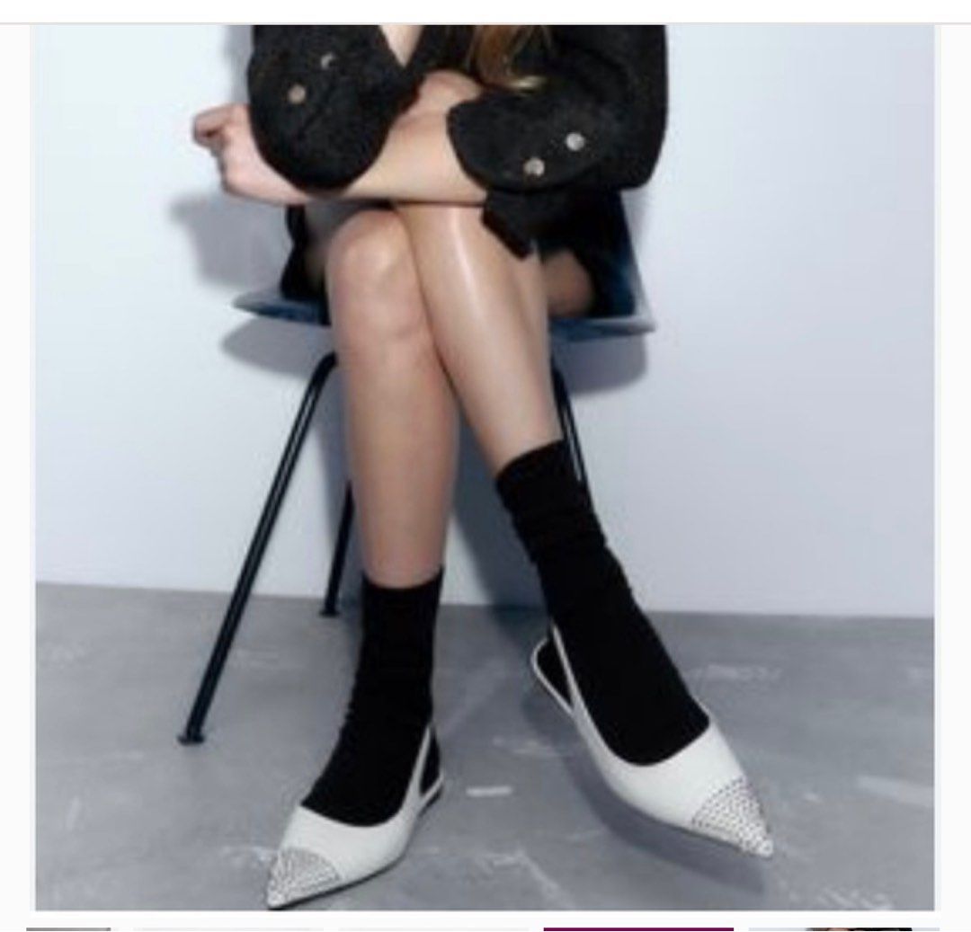 Zara studded leather slingback ballet flats (Category: Flats & Sandals) located in Paranaque City. Submitted by declutter_therapy (Listing ID 1385763179, Image 3). Description: Size: 38 Issues: wear on leather cover on garter but fits perfectly (see photos) .