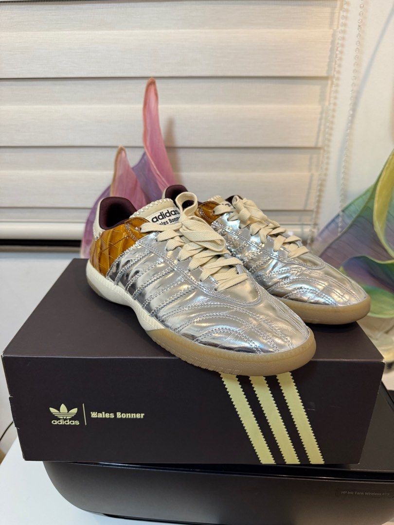 Adidas Wales Bonner Samba Millenium (Category: Sneakers) located in Pasig City. Submitted by andre_suarez (Listing ID 1390205799, Image 1). Description: Silver metallic with tan faux croc leather. Commonwealth release. Complete. Lightly used. US 9.5. .