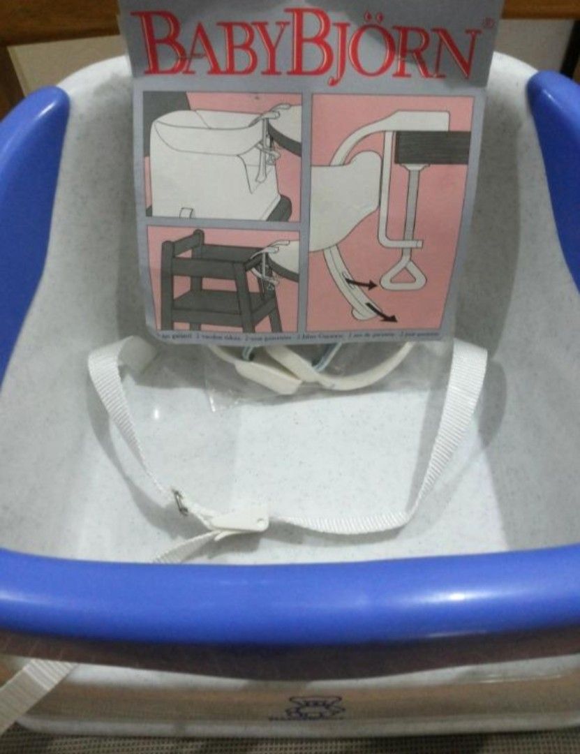 BabyBjorn Safety Booster Dining Seat (Category: Baby High Chairs) located in Quezon City. Submitted by kirstenbella (Listing ID 1390069684, Image 2). Description: Baby Bjorn Safety chair and Booster Seat >imported from UK >brand new condition never used >Soft design for comfort and easy cleaning >BabyBjorn Safety Seat converts into BabyBjorn Booster Seat by removing the safety bar >Rubber feet keep the seat in place on the chair >Elevated to keep