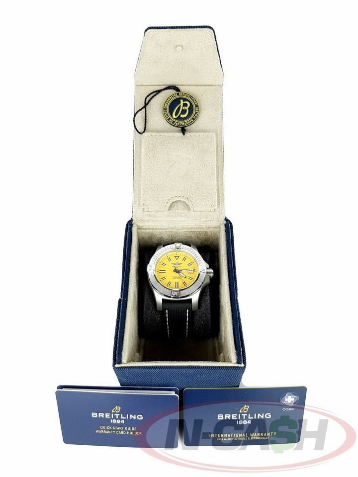 Breitling Avenger Seawolf Yellow Dial (Category: Luxury Watches) located in Quezon City. Submitted by luxury_by_n-cash (Listing ID 1390191787, Image 1). Description: N-Cash Pawnshop "Instant Cash for Bags, Watches, Cars, and Electronics" https://www.ncash-pawnshop-philippines.com/ Breitling Avenger Seawolf Yellow Dial Ref. No. A17319 (A17319101I1X1) 45mm steel case Limited yellow dial Retail price of Php 254,000 Brand new old stock Factory sticke