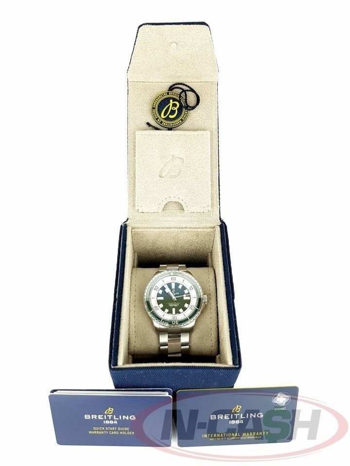 Breitling SuperOcean 44 Green Dial (Category: Luxury Watches) located in Quezon City. Submitted by luxury_by_n-cash (Listing ID 1390192531, Image 1). Description: N-Cash Pawnshop "Instant Cash for Bags, Watches, Cars, and Electronics" https://www.ncash-pawnshop-philippines.com/ Breitling SuperOcean 44 Green Dial Ref. No. A17376 (A17376A31L1A1) 44mm case Breitling 17 automatic movement Steel bracelet Current retail price of Php 320,000 New Old Sto