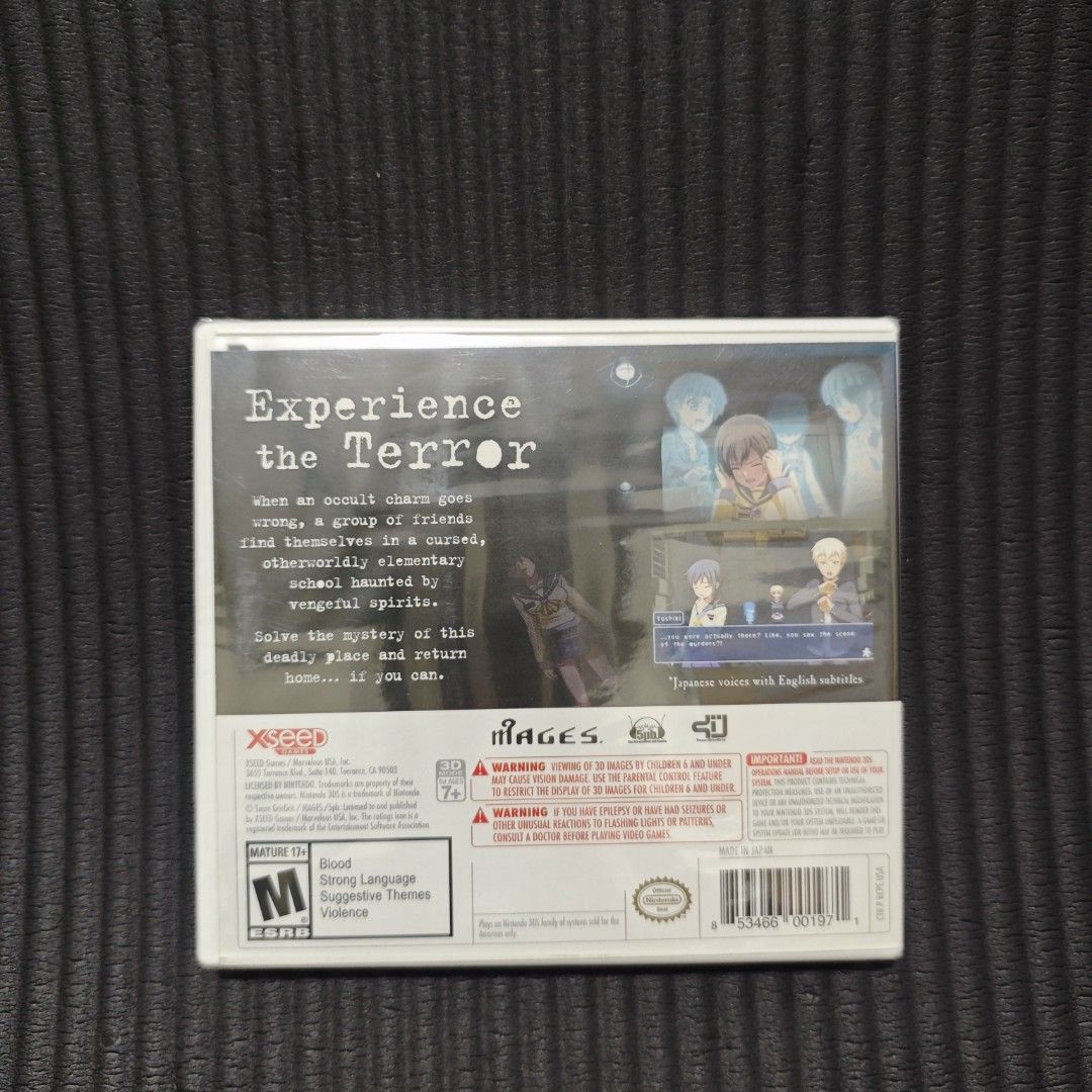 Corpse Party 3DS Game (BRANDNEW SEALED) (Category: Nintendo) located in Quezon City. Submitted by shopme_gadget30 (Listing ID 1390203665, Image 2). Description: kindly read the details first for sale fixed price BRANDNEW/ SEALED compatible to Nintendo 3DS usa region Shoopppppeee —,✅ can check out pm for the linnnkkk (If shoopppee check out, price is higher because of shooppppeee deduction qc area meet up: sm north shipping fee must shoulder by th