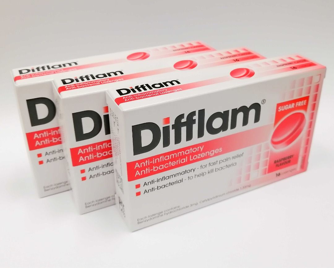 🔴🍒 Difflam Anti-inflammatory Anti-bacterial Lozenges Raspberry Flavour ...