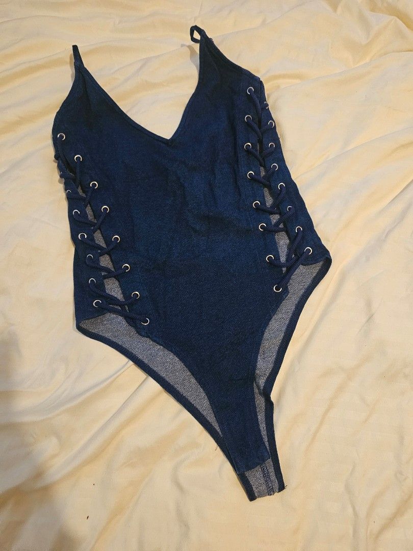 F21 denim bodysuit (Category: Sleeveless) located in Tagaytay City. Submitted by _cgbb (Listing ID 1390043405, Image 1). Description: fits XS. really sexy! decluttering..