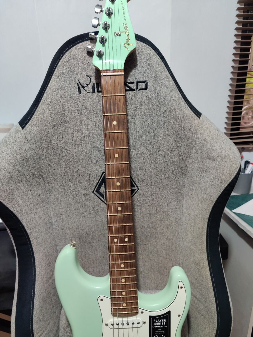 Fender Electric Guitar Player Series Stratocaster Surf Green – Limited Edition (Category: Portable Music Players) located in Navotas City. Submitted by emer_zon (Listing ID 1390113389, Image 3). Description: Fender Ltd Ed Player Stratocaster Electric Guitar, Pau Ferro FB, Surf Green 75th Anniversary MIM - Made in Mexico.