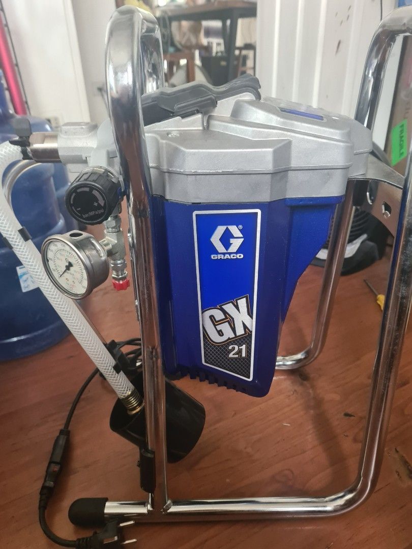 Graco GX21 Airless Paint Sprayer (Category: Construction Tools & Equipment) located in Manila. Submitted by vits8829364 (Listing ID 1390196053, Image 1). Description: The GX 21 is an airless sprayer for professional residential repainting, new-build and small fine-finish jobs. This compact and lightweight unit can handle both water-based and solvent-based materials. Extremely Portable Lighter than any competitive system Easy Carry Handle makes tr