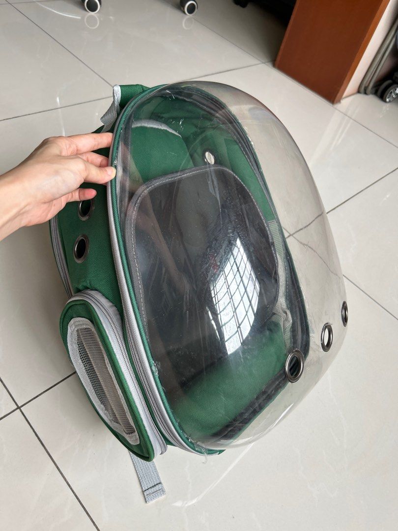 Green Bubble Pet Backpack Carrier (Category: Homes & Other Pet Accessories) located in Singapore. Submitted by happystreet2 (Listing ID 1390082589, Image 2). Description: - Excellent condition pet carrier backpack - Clear bubble window for pet viewing - Good ventilation - Adjustable straps for comfort - Mesh side pocket - Ideal for small dogs or cats Only used it once to put my pet cat in..