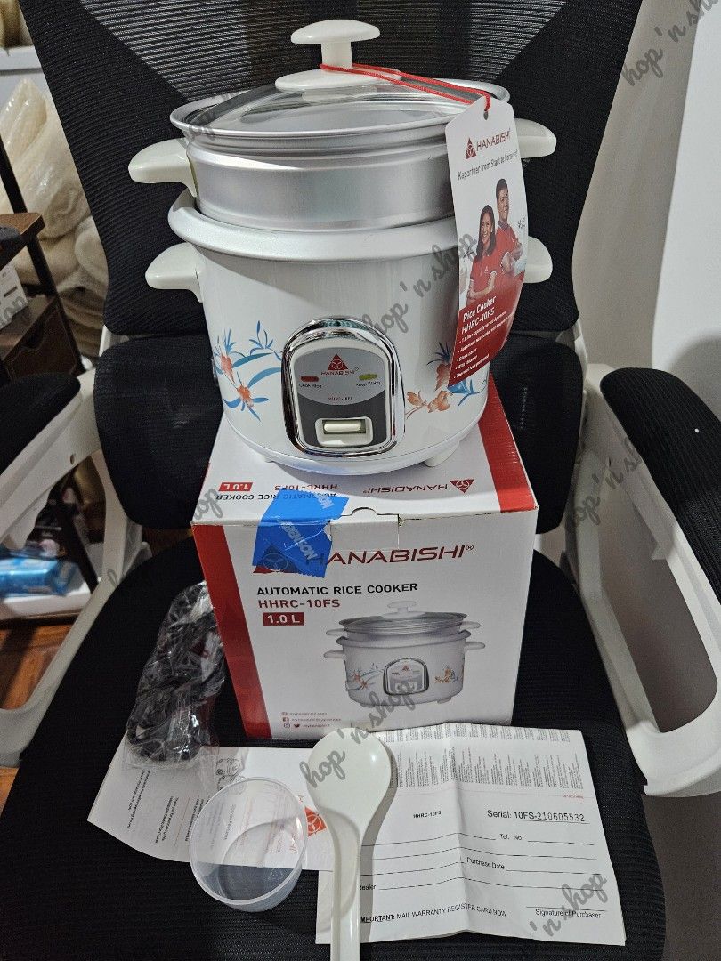 Hanabishi Automatic Rice Cooker with Steamer 1L (Category: Cookware & Accessories) located in Quezon City. Submitted by j0yciee (Listing ID 1390190198, Image 1). Description: Brand new Loc: Tandang Sora, QC Lalamove or self pick-up only.