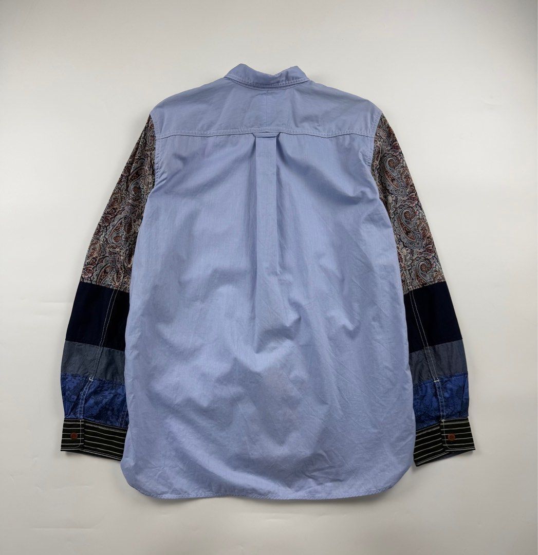 Junya Watanabe Patchwork Sleeve Shirt (Category: Formal Shirts) located in Paranaque City. Submitted by _baclarancartel (Listing ID 1390214737, Image 2). Description: Junya Watanabe Patchwork Sleeve Shirt Sz Large 9/10 Condition Minor stain, need wash Width: 21.5 Front Length: 29 Back Length: 30.5 Shoulder: 17 Sleeve: 26.