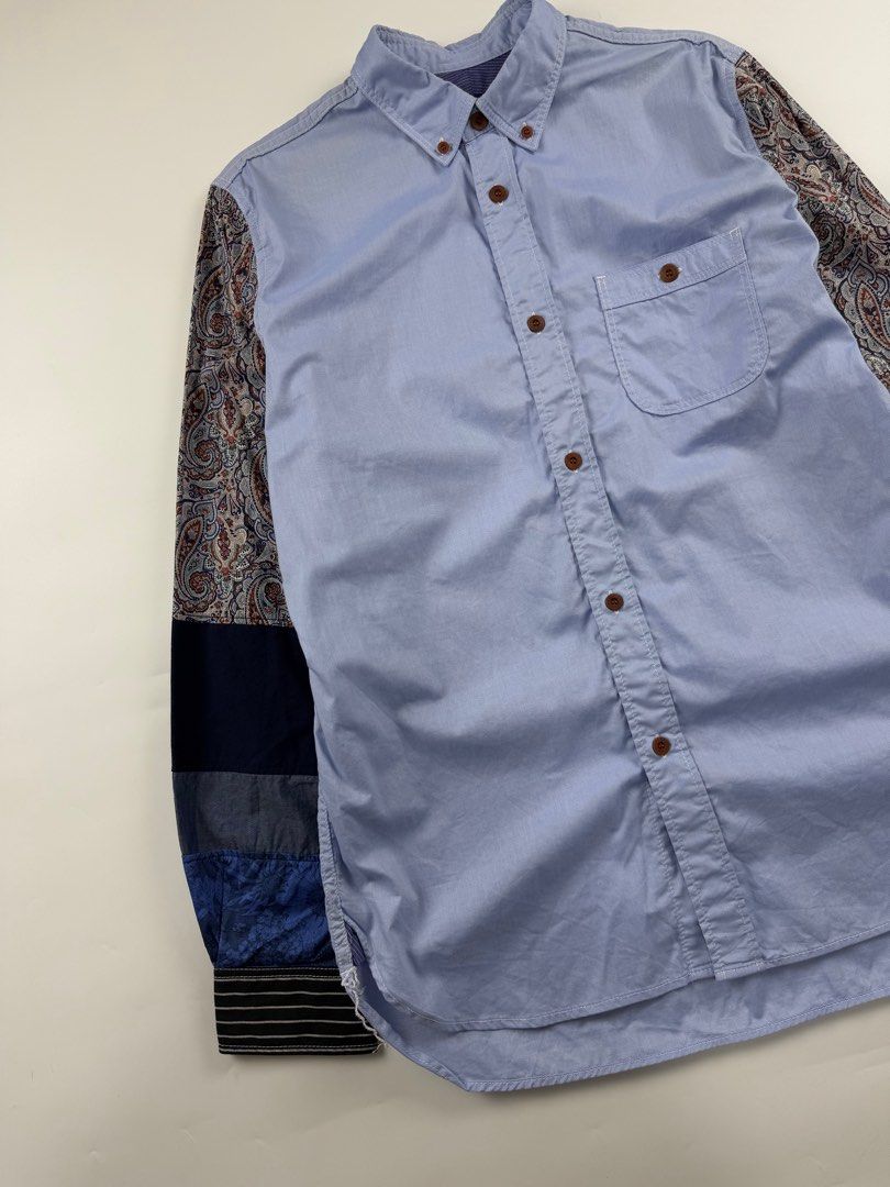 Junya Watanabe Patchwork Sleeve Shirt (Category: Formal Shirts) located in Paranaque City. Submitted by _baclarancartel (Listing ID 1390214737, Image 3). Description: Junya Watanabe Patchwork Sleeve Shirt Sz Large 9/10 Condition Minor stain, need wash Width: 21.5 Front Length: 29 Back Length: 30.5 Shoulder: 17 Sleeve: 26.