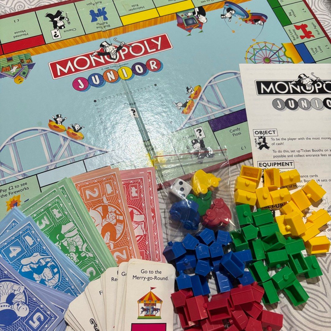 Monopoly Junior – Waddingtons Vintage Edition (Category: Board Games & Puzzles) located in Los Banos. Submitted by _loopee27 (Listing ID 1390118710, Image 3). Description: Monopoly Junior (Waddingtons Edition) A simplified version of the classic Monopoly game, designed for kids ages 5–8. Vintage edition made in Ireland – harder to find compared to modern versions! 📦 Condition: • Used but complete set • Box shows signs of wear, but all components