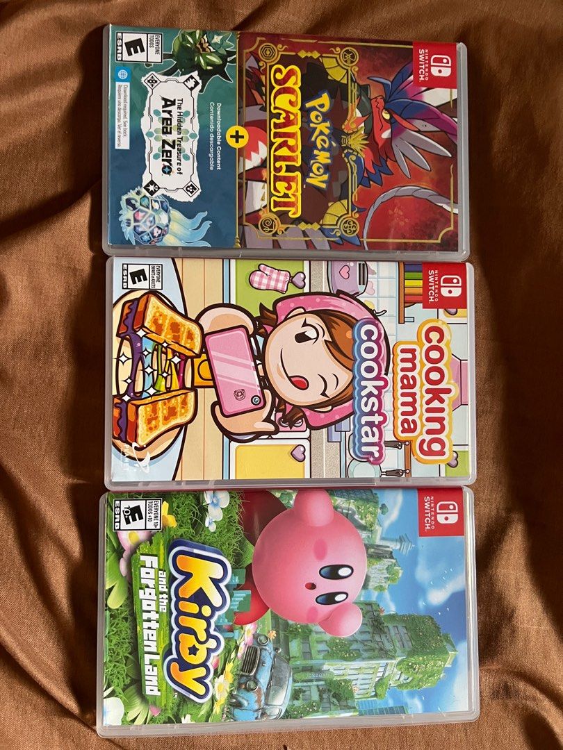 NINTENDO SWITCH GAMES (Category: Nintendo) located in Manila. Submitted by eljrementilla (Listing ID 1390086029, Image 2). Description: Pokemon scarlet area zero- 2600 (SOLD) Cooking Mama- 1200 Kirby and the Forgotten Land-1700 (SOLD) Pokemon Brilliant Diamond-1500 Fire Emblem Engage 1500 Mario rabbids 800 Nba 2k19 and 2k20- 700 Super Mario Bros Deluxe-1800.