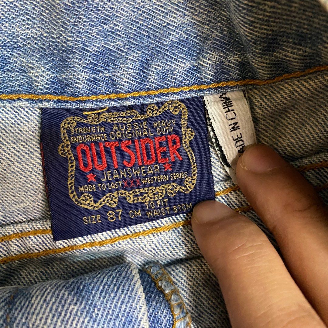 Outsider Brand Washed Jeans (Category: Jeans) located in Manila. Submitted by dloading28 (Listing ID 1390106020, Image 3). Description: Personal Item Size: W:32-34 Fixed.