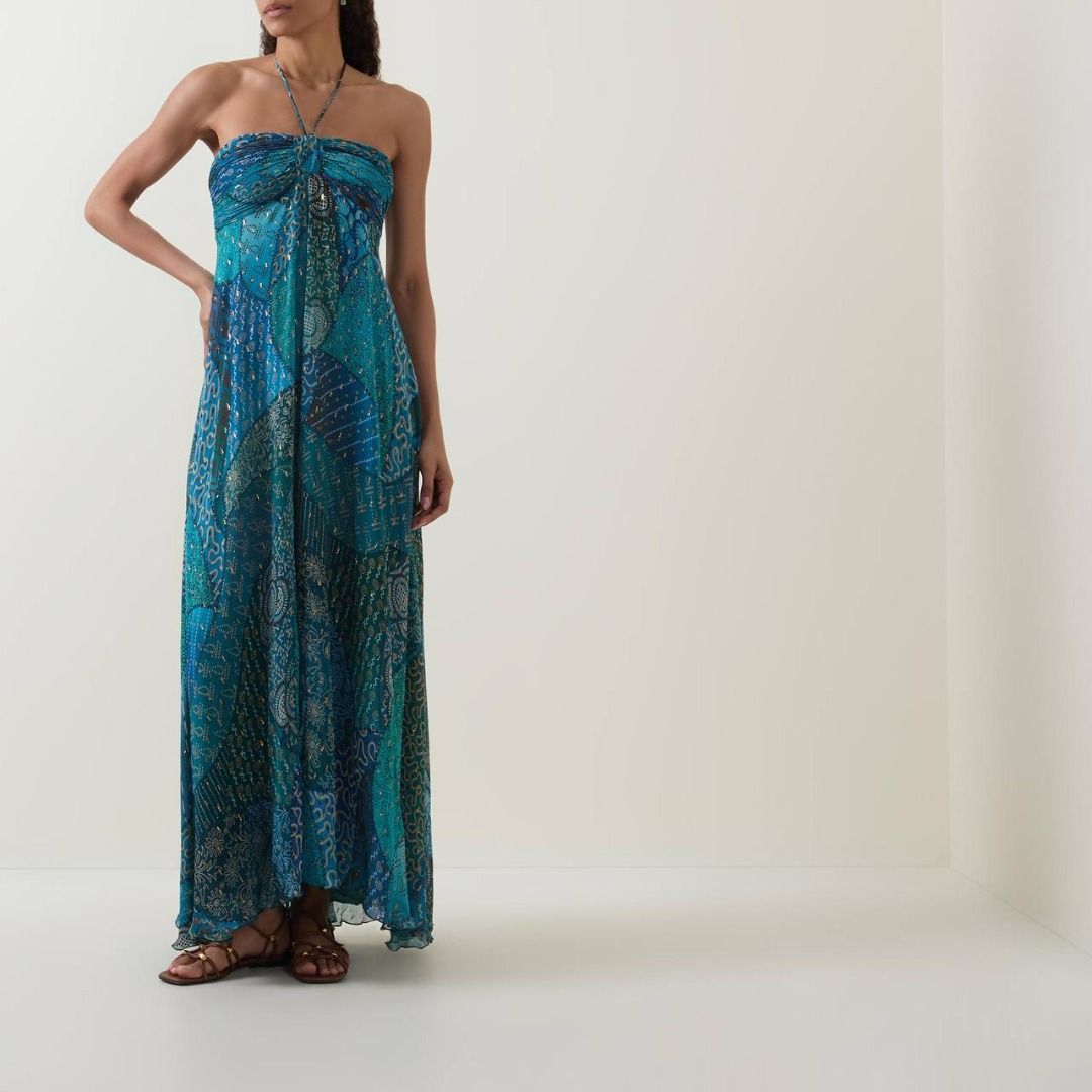 rixo samira halter maxi dress RIXO | Dresses | Nwt Rixo Samira Printed Halterneck Gown Red With Gold  Shimmer Free People