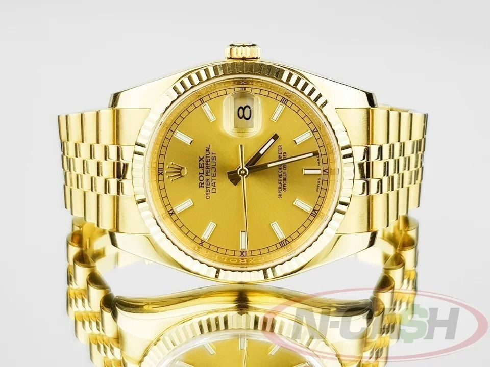 Rolex Datejust 36 Super Jubilee 18K Solid Gold (Category: Luxury Watches) located in Quezon City. Submitted by luxury_by_n-cash (Listing ID 1390173499, Image 2). Description: N-Cash Pawnshop "Instant Cash for Bags, Watches, Cars, and Electronics" https://www.ncash-pawnshop-philippines.com/ Rolex Datejust 36 Super Jubilee 18K Solid Gold Ref. 116238 Very rare Datejust 36 configuration 36mm 18K solid gold case Full 18K solid gold super jubilee brace