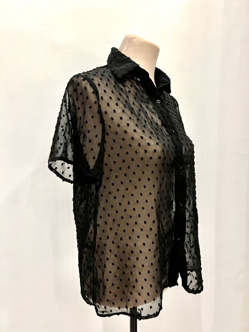 See-through Swiss Dot Chiffon Shirt (Category: Others Tops) located in Quezon City. Submitted by annemargarethh (Listing ID 1390128664, Image 2). Description: Original Shein Top! Oversized fit for XS-S No Issues RFS: Not my style Actual color may vary due to lighting.