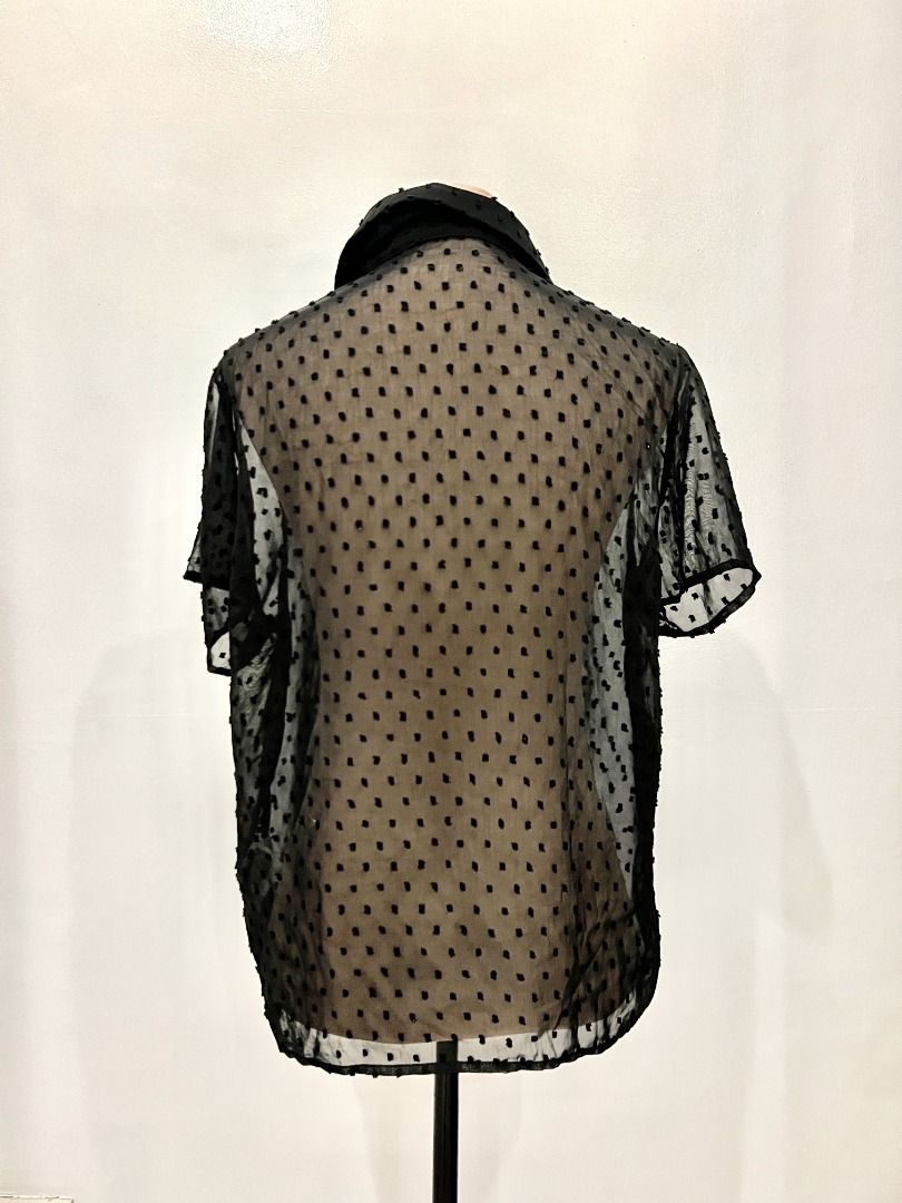 See-through Swiss Dot Chiffon Shirt (Category: Others Tops) located in Quezon City. Submitted by annemargarethh (Listing ID 1390128664, Image 3). Description: Original Shein Top! Oversized fit for XS-S No Issues RFS: Not my style Actual color may vary due to lighting.