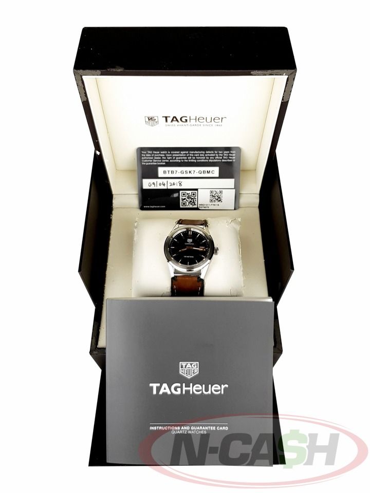 Tag Heuer Carrera Lady Quartz 36 (Category: Luxury Watches) located in Quezon City. Submitted by luxury_by_n-cash (Listing ID 1390197986, Image 1). Description: N-Cash Pawnshop "Instant Cash for Bags, Watches, Cars, and Electronics" https://www.ncash-pawnshop-philippines.com/ Tag Heuer Carrera Lady Quartz 36 Ref. WBG1311.FT6116 Tag Heuer brown leather strap Quartz movement Last known retail price: PHP 140,000 9.5 out of 10 PHP 48800 Watch comes w