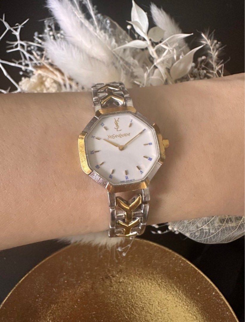 YSL Silver + Gold Asymmetrical Navy Watch 1 main image 1