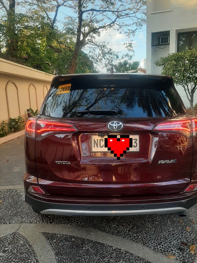 Toyota Rav4 2.5 Active Auto (Category: Used Cars) located in Manila. Submitted by patguzman046248 (Listing ID 1390058966, Image 2). Description: Toyota RAV4 2.5L Active 4x2 Model 2017 Color: Deep Mica Red Plate End 3 (Tuesday coding) Pioneer Head Unit Set Up with SubWoofer Front and Rear Cameras Blaupankt Newly serviced PMS New Battery Amaron June 2025 Original RAYS GramLights 57 DNA Made In Japan 19" wheels on Michelin Latitude Sport 255/50/19. 