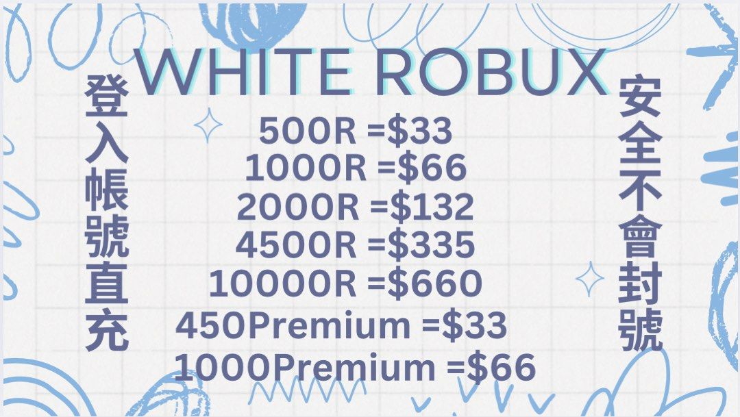 ‼️White Robux白R ‼️[安全可靠，不會封號]登入帳號直充, 1小時內到帳‼️Roblox代充 上號充值, 電子遊戲, 遊戲機配件 ...